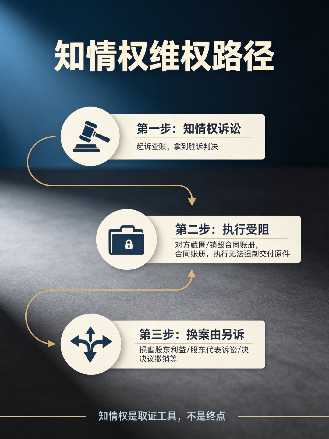 股东维权三步路径:第一步知情权诉讼、第二步执行受阻、第三步换案由另诉